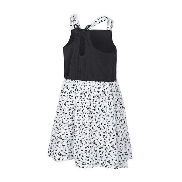 The back of the dress has a small cutout at the top as well as a cute bow.